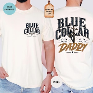 Comfort Colors blå krage pappatröja, linjeman pappa t-shirt, allmännyttig arbetstagare skjorta
