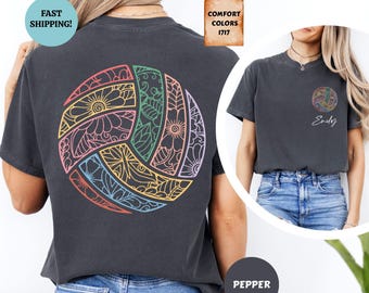 Comfort Colors® Custom Floral Volleyball Shirt, Volleyball Shirts, Gift for Volleyball Player, Game Day Shirt, Coach Gift, Volleyball Lover