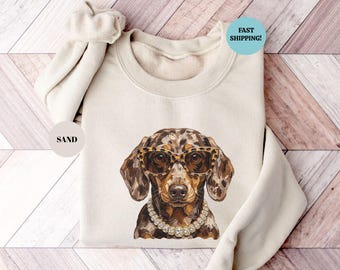 Glam Dachshund Sweatshirt, Funny Wiener Dog Sweater, Dog Lover Gift, Animal Print Hoodie