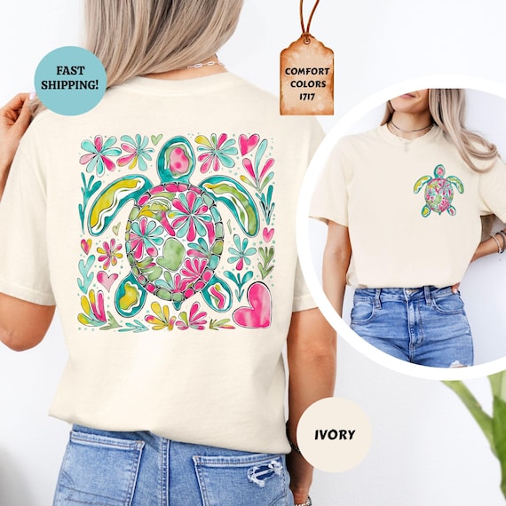 Comfort Colors Sea Turtle Shirt, Boho Floral Turtle Tshirt, Summer Tee for Women, Oversized Beach Tee, Sea Turtle Gifts, Ocean Shirt