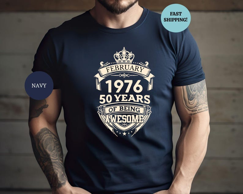 Custom Vintage 1976 50 Years Of Being Awesome Birthday Mens T-Shirt, Men Born In 1976 Shirt, 50th Birthday Party Shirt, 50th Birthday Shirt image 2