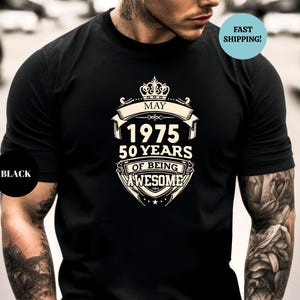 Custom Vintage 1975 50 Years Of Being Awesome Birthday Mens T-Shirt, Men Born In 1975 Shirt, 50th Birthday Party Shirt, 50th Birthday Shirt