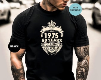 Custom Vintage 1975 50 Years Of Being Awesome Birthday Mens T-Shirt, Men Born In 1975 Shirt, 50th Birthday Party Shirt, 50th Birthday Shirt