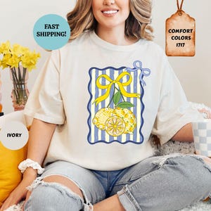 Camisa retro elegante con lazo de limón, camisa de limón con colores cómodos, camisa de fruta, regalo para amantes del limón, camiseta estética de verano, camisa de limonada