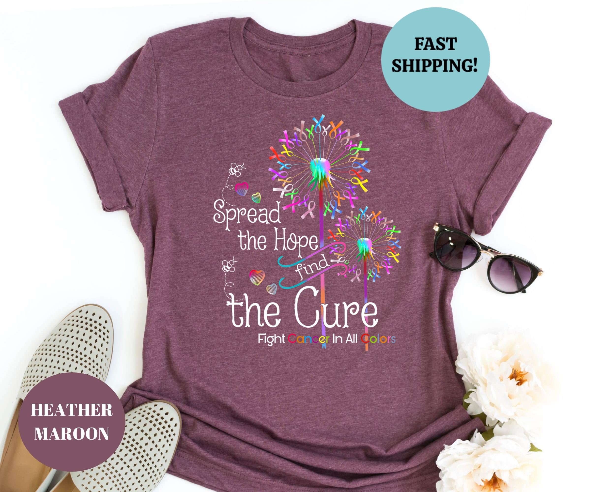 Spread the Hope Find the Cure Fight Cancer in All Colors Shirt, Ribbon ...