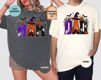 Comfort Colors Halloween Mama Dad Shirt, Fall Spooky Mom and Dad T-Shirts, Pregnancy Announcement