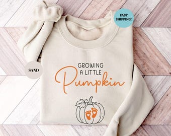 Growing A Little Pumpkin Sweatshirt, Fall Maternity Sweater,  Pregnancy Thanksgiving Shirt, Baby Announcement Hoodie