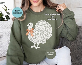 Lace Turkey Sweatshirt, Coquette Thanksgiving Sweater, Turkey Lover Gift, Womens Fall Top