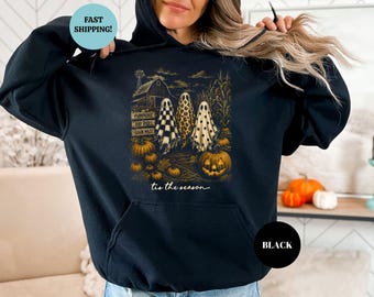 Vintage Halloween Ghosts Trio Hoodie, Tis The Season Sweatshirt, Retro Pumpkin Spooky Autumn Sweatshirt