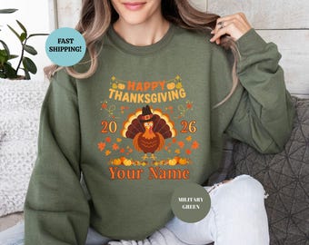 Custom Thanksgiving Family Sweatshirt, Personalized Name Turkey Sweater, Matching Fall Family Outfit