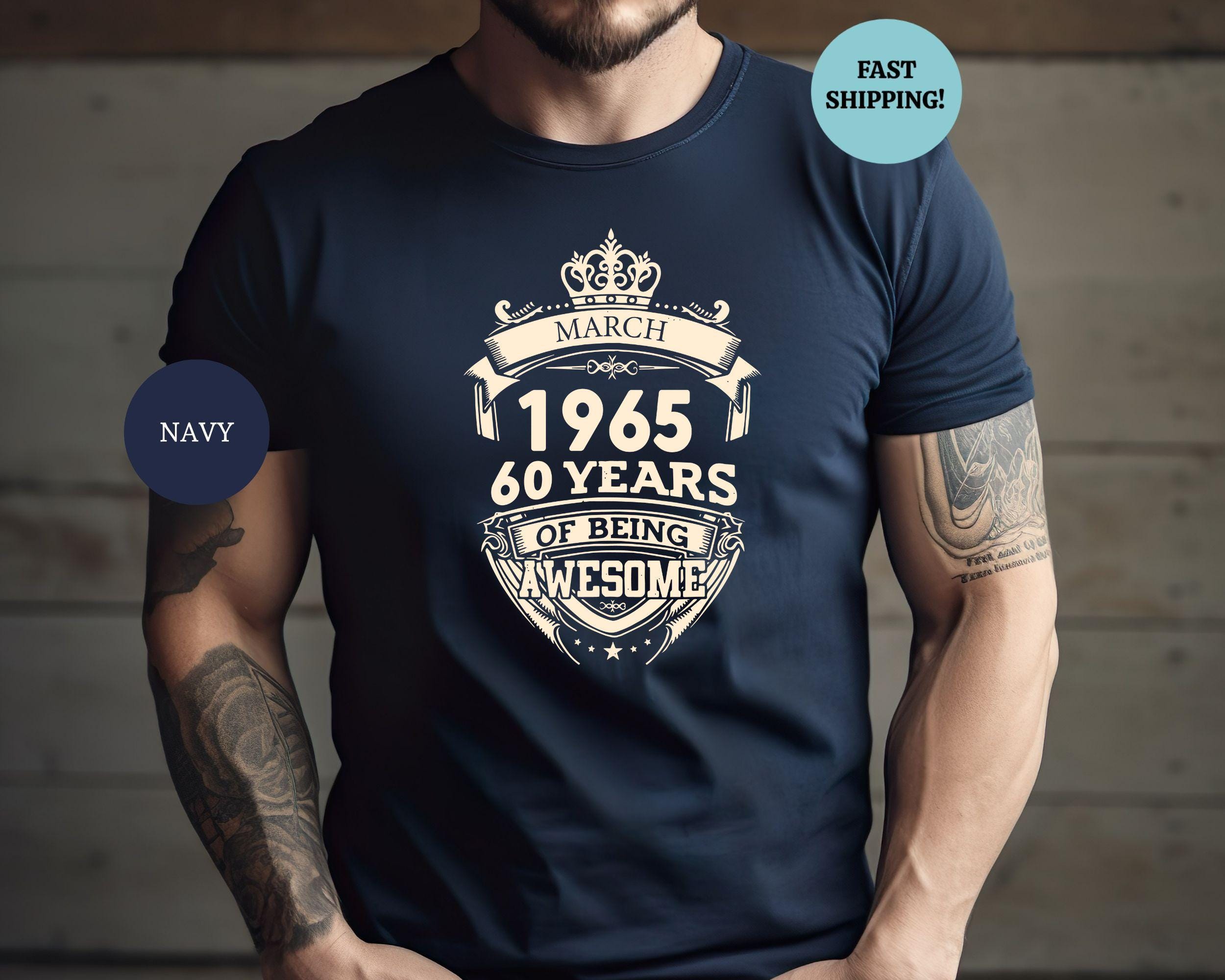 Custom Vintage 1965 60 Years Of Being Awesome Mens Birthday T-Shirt, Men Born In 1965 Tee, 60th Birthday Party Shirt, 60th Birthday Shirt