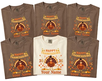 Comfort Colors Custom Thanksgiving Family Shirt, Personalized Name Turkey Tee, Matching Fall Family Outfit