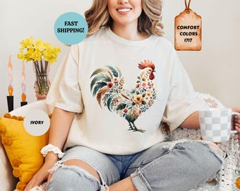 Komfort Farben Hahn Shirt: Floral Farm Life Tee, Bauer Geschenk
