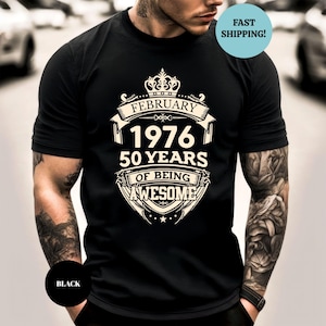 Custom Vintage 1976 50 Years Of Being Awesome Birthday Mens T-Shirt, Men Born In 1976 Shirt, 50th Birthday Party Shirt, 50th Birthday Shirt image 1