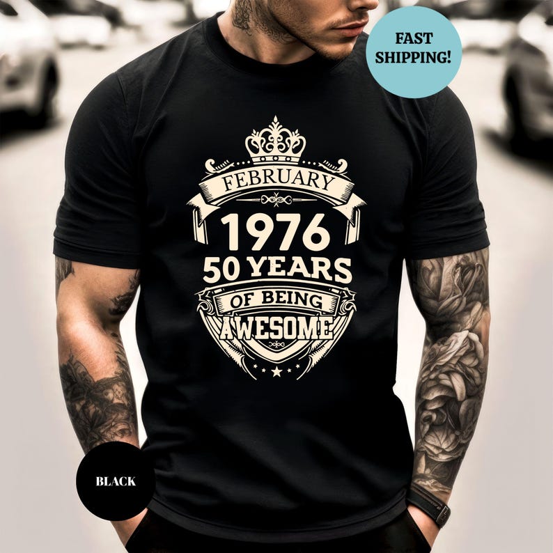 Custom Vintage 1976 50 Years Of Being Awesome Birthday Mens T-Shirt, Men Born In 1976 Shirt, 50th Birthday Party Shirt, 50th Birthday Shirt image 1