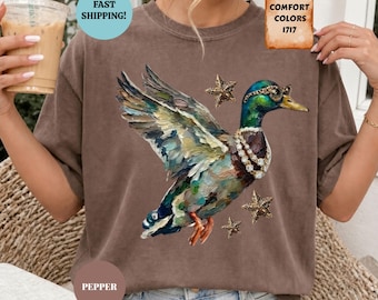 Glam Mallard Duck Comfort Colors Shirt, Duck Hunting Wife Tee, Preppy Animal Print T-Shirt