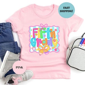 Preppy 5th Grade Shirt Back To School Shirt, Hello Fifth Grade Tee, Custom Girls 1st Day Of School T-Shirt, 5th Grade Teacher Tee