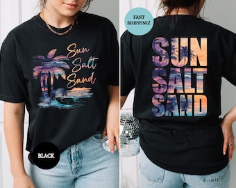 Camiseta retro de playa de verano: camiseta costera con sol, sal y arena