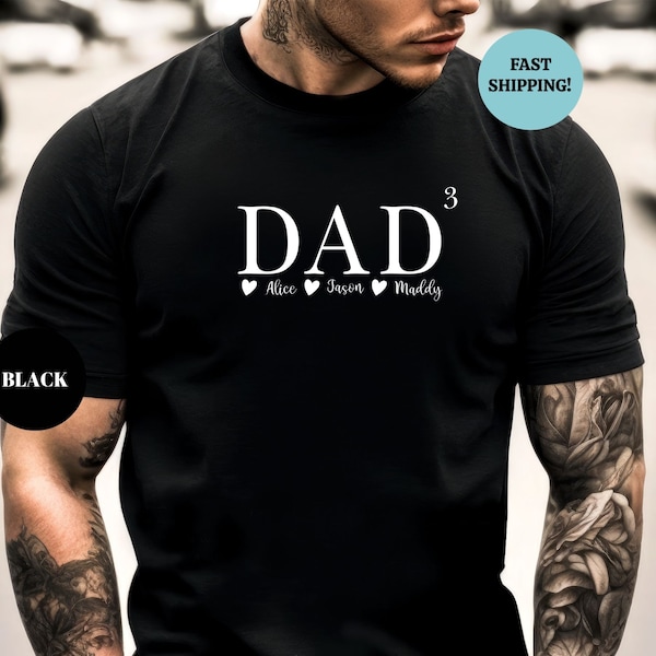 Personalized Dad of Three T-Shirt, Custom Dad 3 Shirt with Kids Names, Father of 3 Kids, Fathers Day Gift, Third Baby Reveal, New Dad Gift