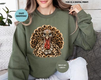 Glam Turkey Sweatshirt, Womens Thanksgiving Graphic Hoodie, Leopard Sunglasses Turkey Outfit