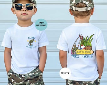 Personalized Fishing Back To School Boy Shirt, Custom Ready To Tackle First Grade Tee