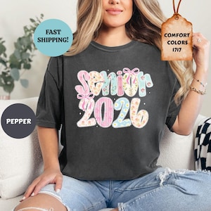 Comfort Colors Senior 2026 Coquette Bow Shirt, Retro Floral Senior Shirt, 2026 Seniors Shirt, High School Senior 2026 Tee, Class of 2026 Tee