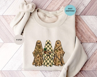 Camo Ghost Duck Hunting Sweatshirt, Hunting Halloween Hoodie, Spooky Fall Sweater