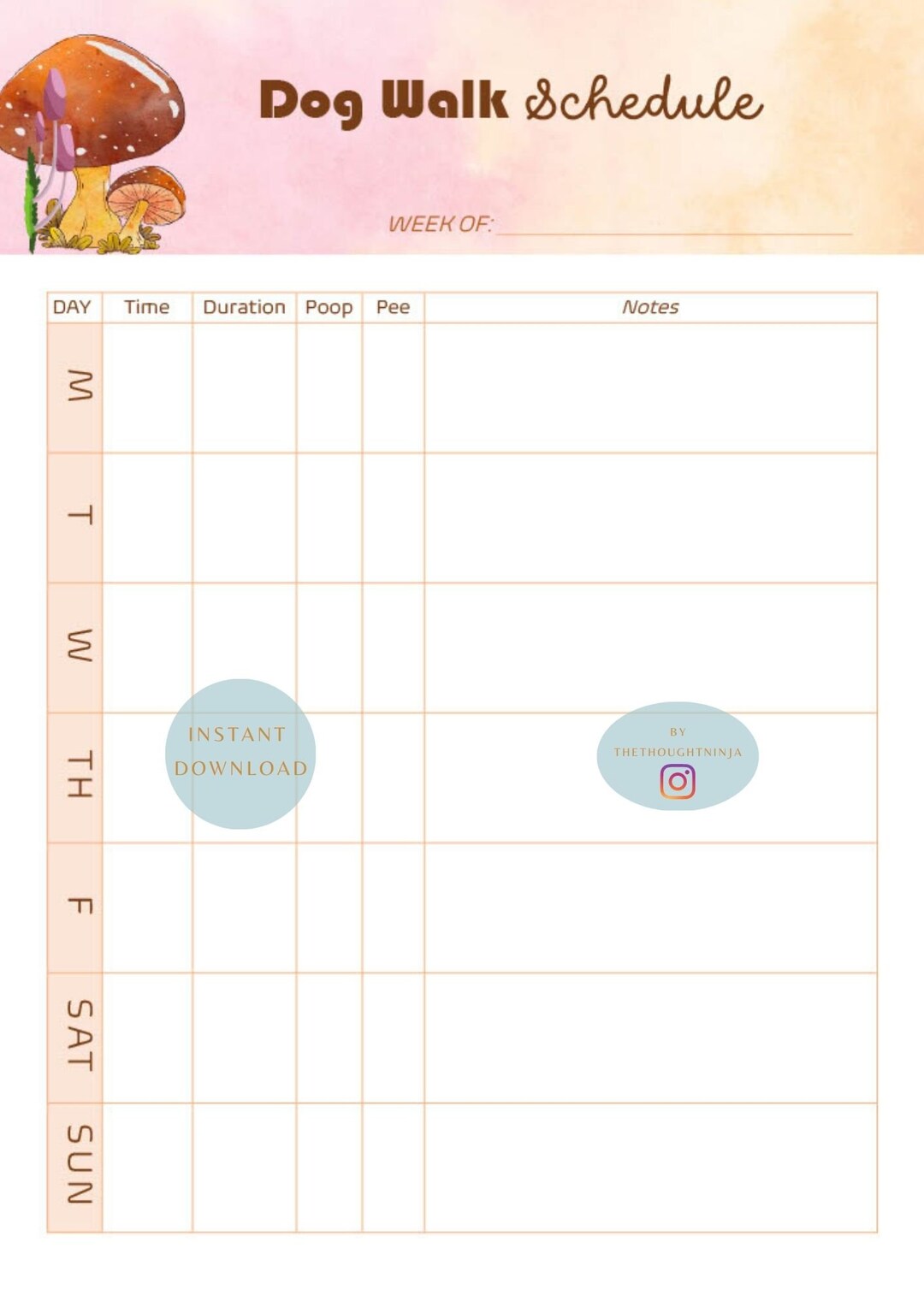 Dog Walk Schedules Printable Dog Walk Schedules Tracker Etsy