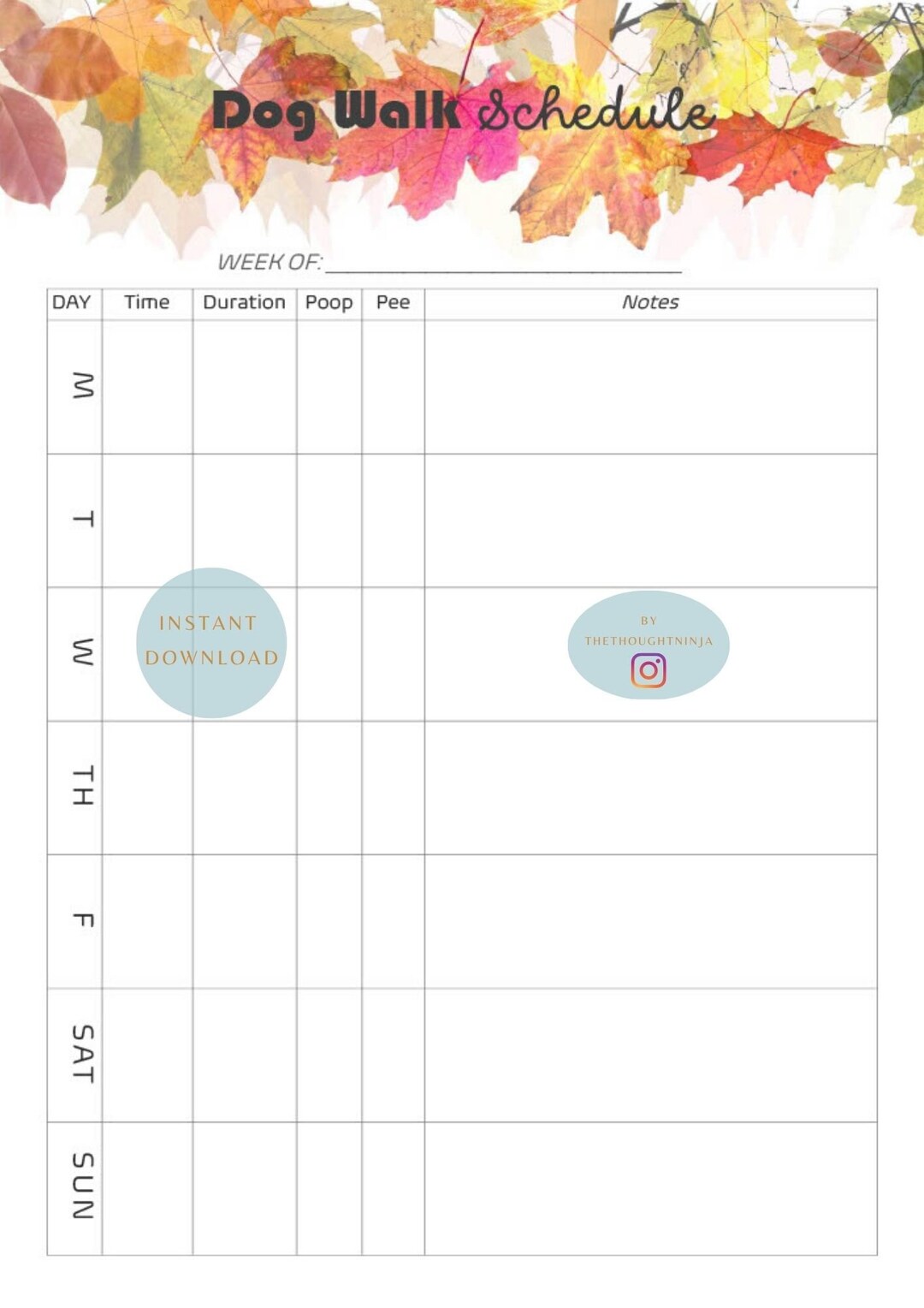 Dog Walk Schedules Printable Dog Walk Schedules Tracker Etsy