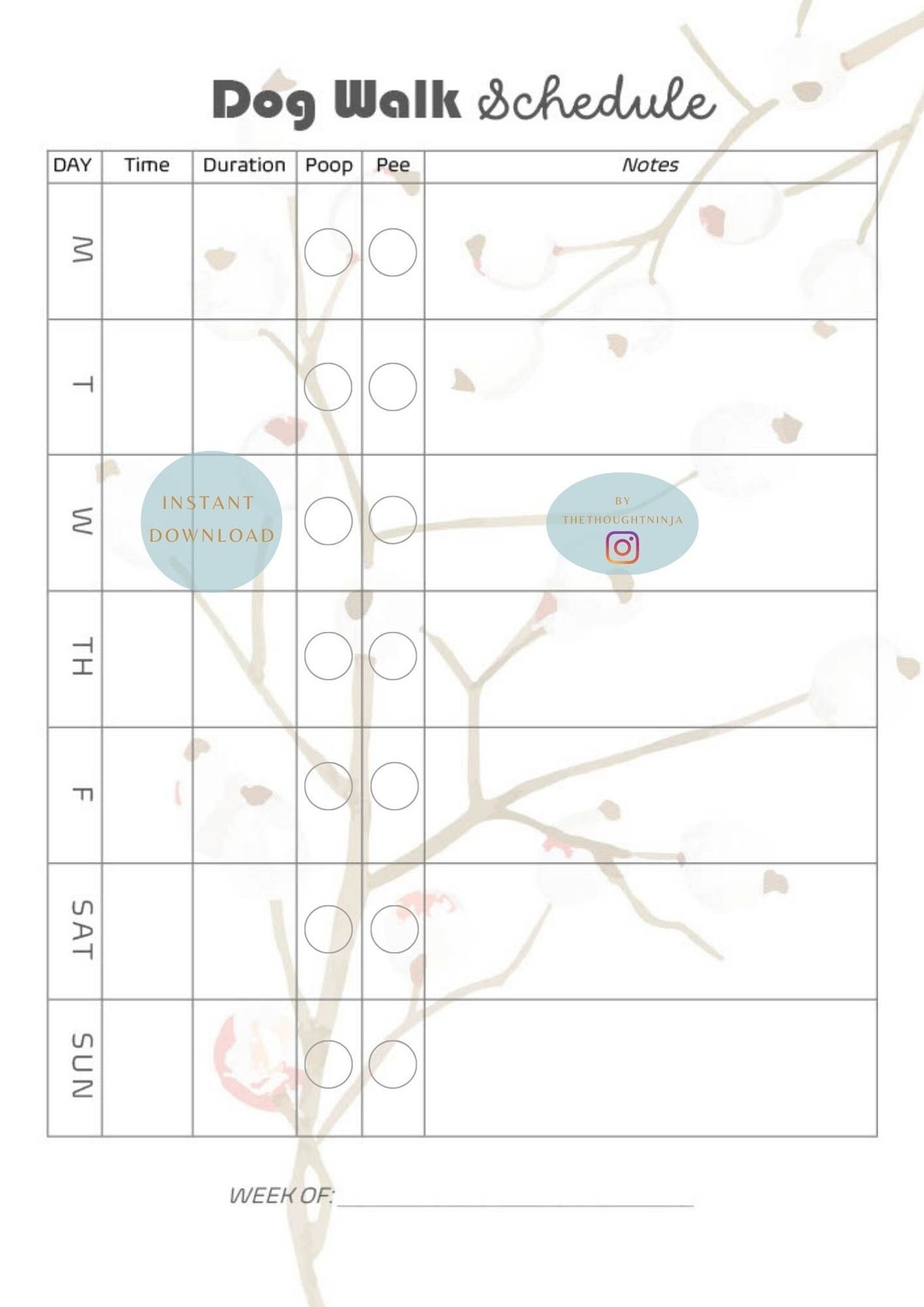 Dog Walk Schedules Printable Dog Walk Schedules Tracker Etsy