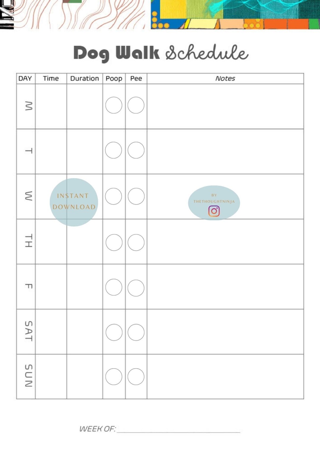 Dog Walk Schedules Printable Dog Walk Schedules Tracker Etsy