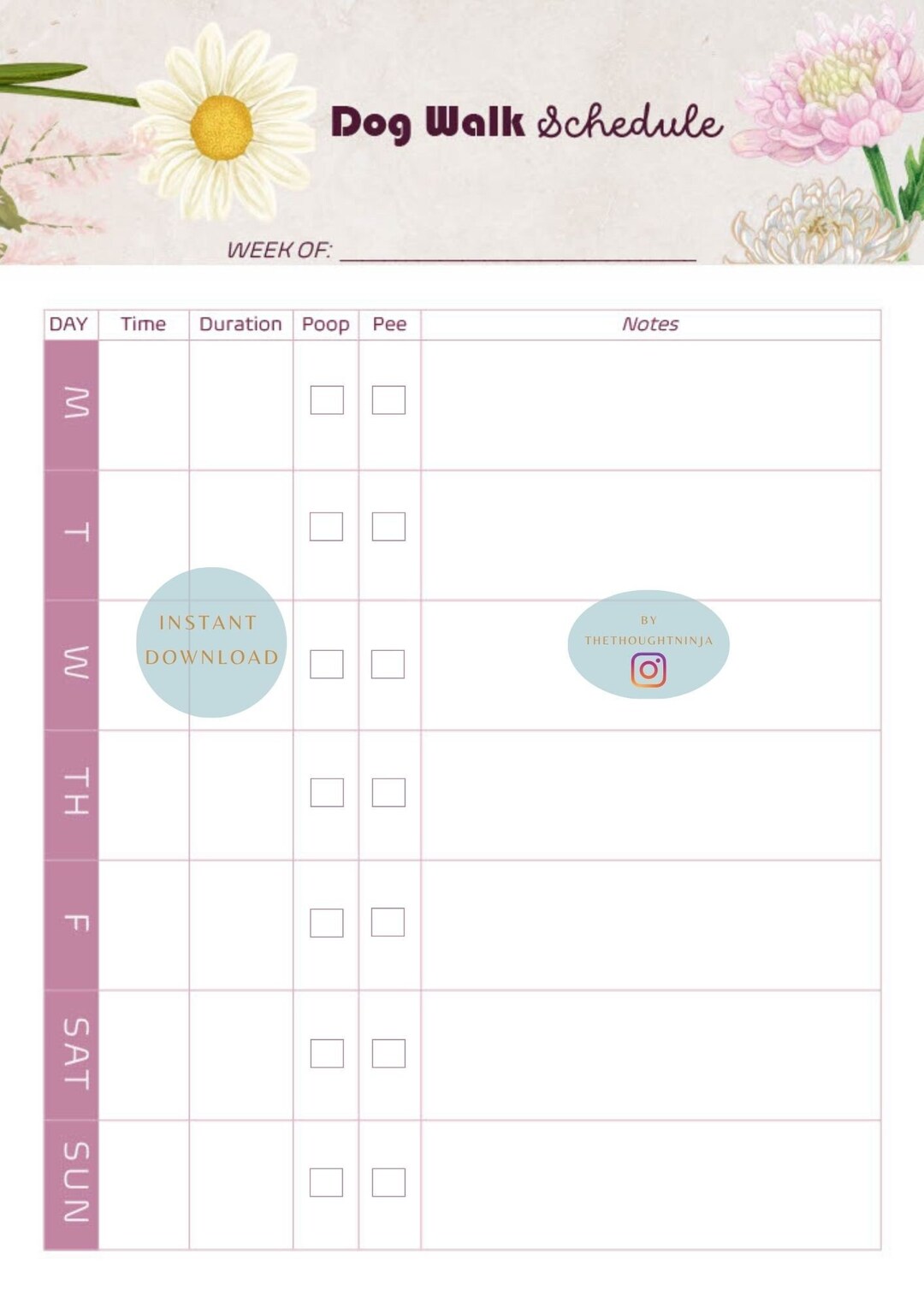 Dog Walk Schedules Printable Dog Walk Schedules Tracker Etsy