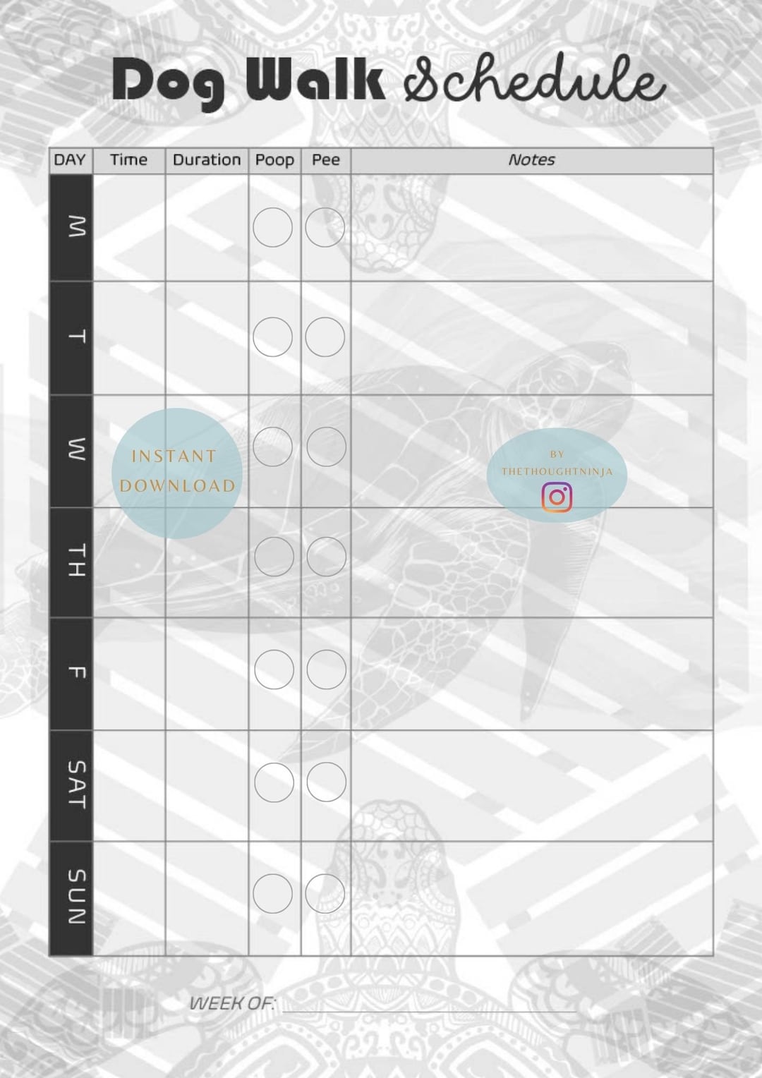 Dog Walk Schedules Printable Dog Walk Schedules Tracker Etsy