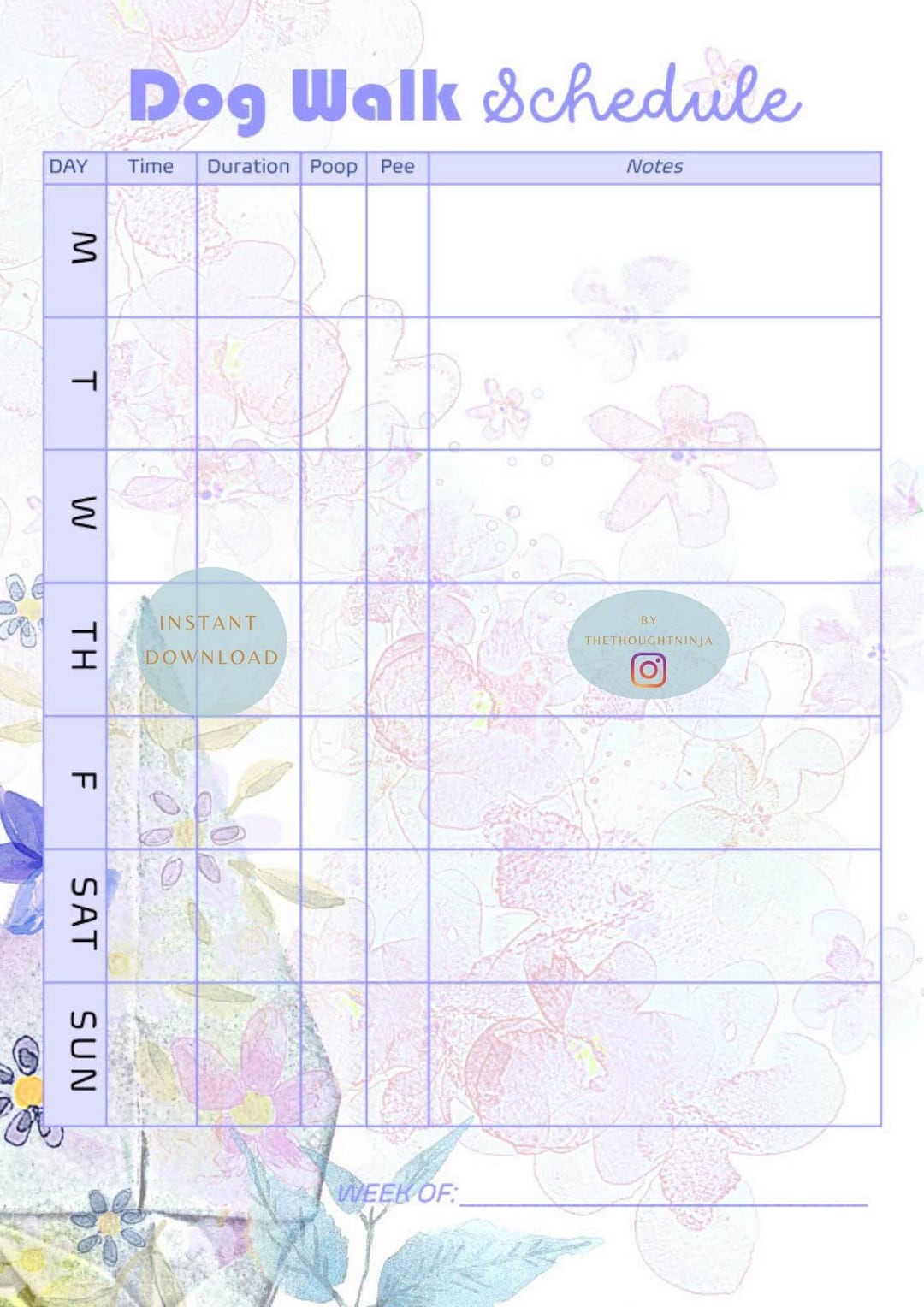 Dog Walk Schedules Printable Dog Walk Schedules Tracker Etsy