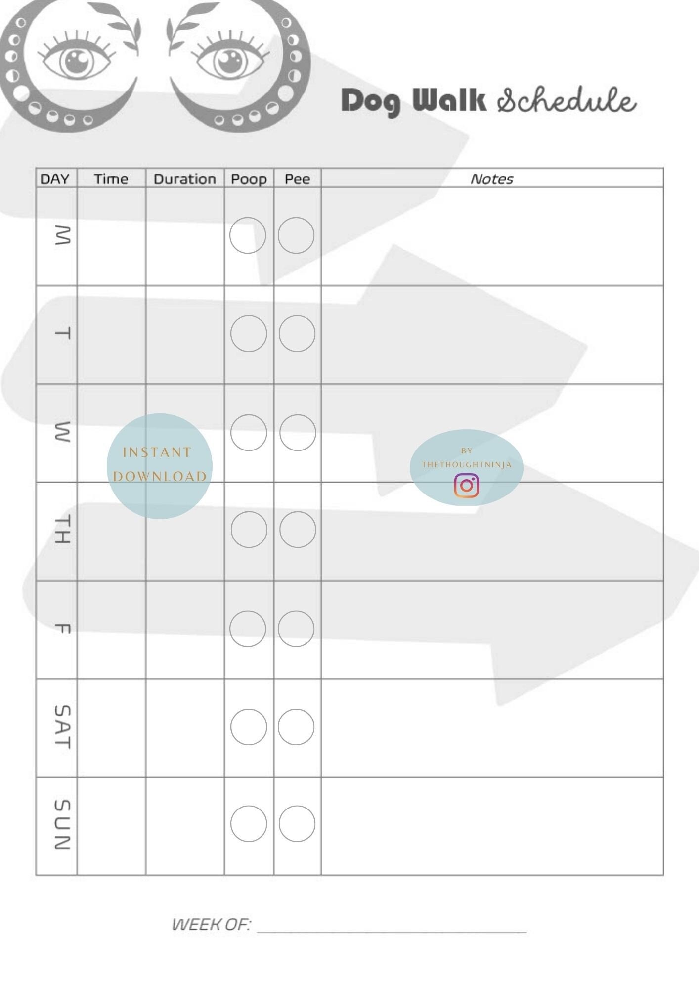 Dog Walk Schedules Printable Dog Walk Schedules Tracker Etsy
