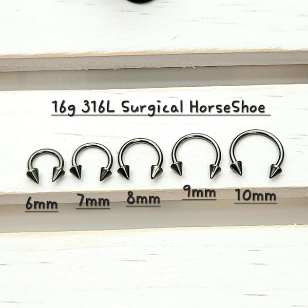 16g Surgical HorseShoe Silver Spike, Ball Barbell piercing(Single), Septum Ring, Nose Ring, Cartilage, Rook, Helix