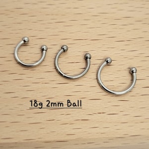 18g 2mm 3mm ball HorseShoe Silver Barbell piercing(Single), Septum Ring, Nose Ring, Cartilage, Rook, Helix