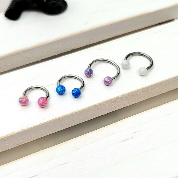 18g 3mm Opal Blue, Lavender, White, Pink 3mm ball HorseShoe Barbell piercing(Single), Septum Ring, Nose Ring, Cartilage, Rook, Helix