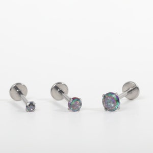 Titanium 2mm, 3mm, 4mm Prong Set, Boho Curve Vm Christal Cz Push in Labret 16g, 18g, 20g Tragus Cartilage Helix Piercings