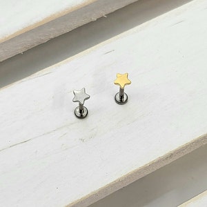 Titanium 3 mm Tiny Star Push inLabret 16g, 18g, 20g tragus kraakbeenhelix lip-neuspiercings