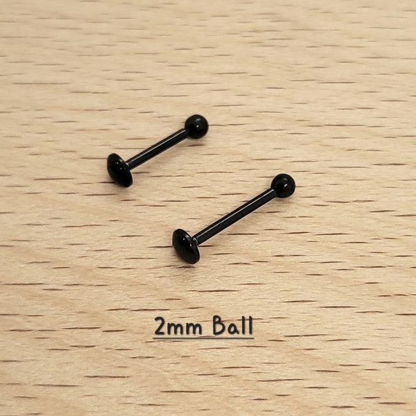 20G Push In 2mm/3mm Black Ball Labret, Surgical steel ball piercing Tragus Cartilage Helix Lip Nose Piercings