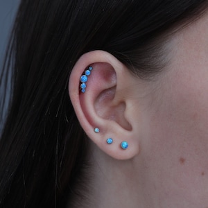Titanium Five Curve Opal Push in Labret 16g, 18g, 20g Tragus Cartilage Helix Piercings