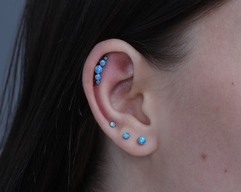 Titanium Five Curve Opal Push in Labret 16g, 18g, 20g Tragus Cartilage Helix Piercings