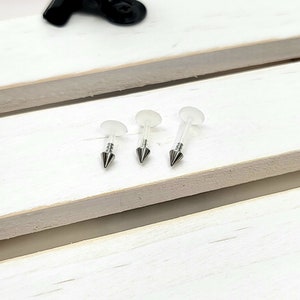 16G 3mm Spike BioFlex Push In Labret, 16GA Tragus Cartilage Helix Lip Nose