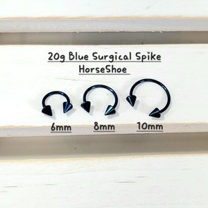 20g Surgical HorseShoe Blue Spike, Ball Barbell piercing(Single), Septum Ring, Nose Ring, Cartilage, Rook, Helix
