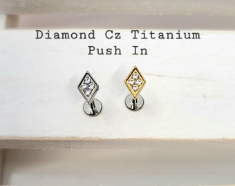 Titanium Dainty Diamond Cz Push in Labret 16g, 18g, 20g Tragus Cartilage Helix Piercings