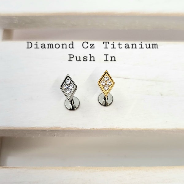 Titanium Dainty Diamond Cz Push in Labret 16g, 18g, 20g Tragus Cartilage Helix Piercings