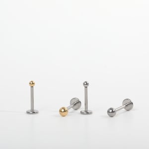 2mm/3mm Ball Push-in Labret, 20g 18g 16g Implant Grade Titanium - Tiny ball piercing for Tragus Cartilage Helix