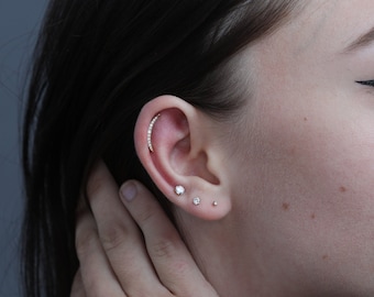 Titanium Crescent CZ Curve Labret, Conch Helix Ear Piercing (16g, 18g, 20g)