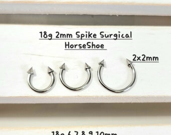 18g Surgical HorseShoe 2x2mm Super Tiny Spike, Ball Barbell piercing(Single), Septum Ring, Nose Ring, Cartilage, Rook, Helix